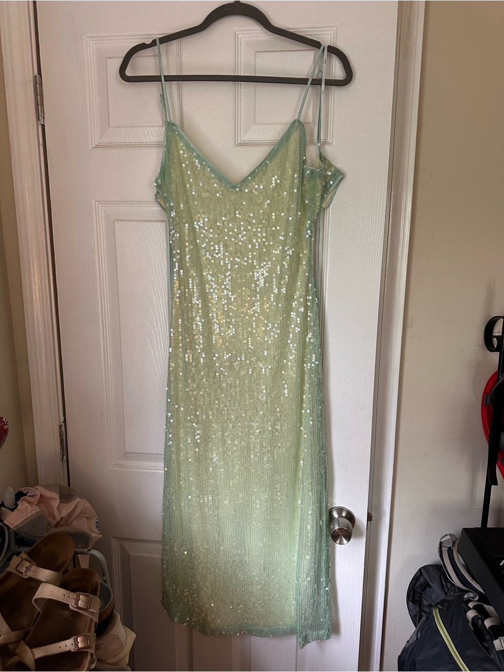 Lulu's Mint Green Sequin Slip Midi Dress